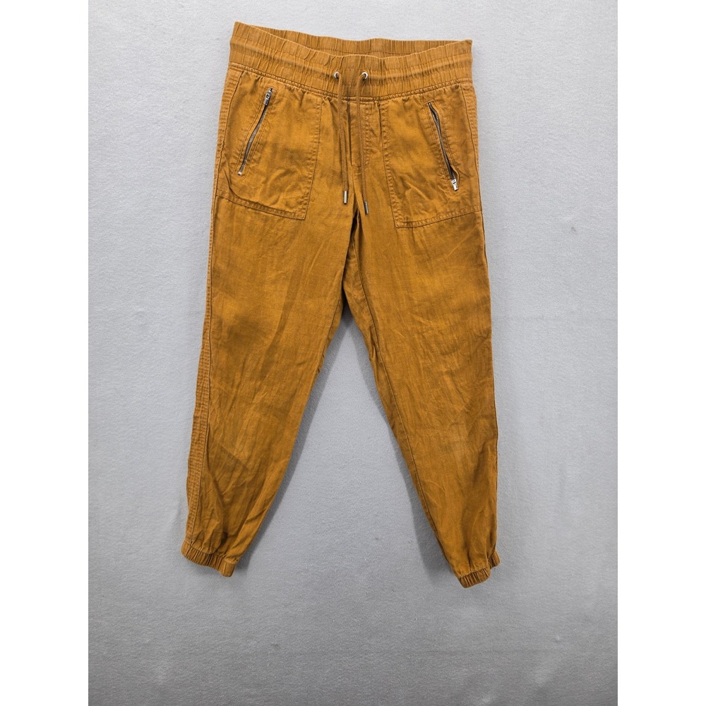 Athleta Cabo Linen Jogger Pants Mustard Yellow Ochre Size 4 Lightweight Casual